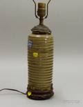 Japanese Brassmounted Glazed Art Pottery VaseTable Lamp