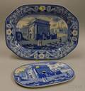 English Transfer Blue and White Triumphal Arch at Latachia Pattern Platter with Matching Pierced Insert