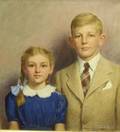Framed Oil on Canvas Portrait of Two Children by Wilbur Fiske Noyes American 20th Century