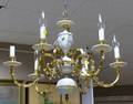 Brass and Wedgwoodpalette Painted Metal SixLight Chandelier