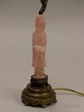 Asian Carved Pink Quartz Figural Buddha Table Lamp