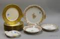 Set of Eight Krautheim Gilt Porcelain Dinner Plates and Four Limoges Gilt Porcelain Dishes and Bowls