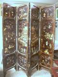 Chinese Coromandel Carved Hardstone and Ivorymounted FourPanel Floor Screen