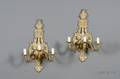 Pair of Louis XVI Style Bronze ThreeLight Wall Sconces