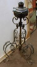 Victorian Wrought Iron and Brass Kerosene Piano Lamp