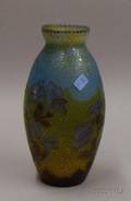 Reproduction Galle Vase with Blue and Brown Floral Decoration
