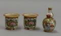 Two Miniature Chinese Export Porcelain Rose Medallion Cache Pots and a Gourdshaped Vase