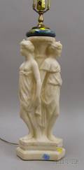 White Marble Three Graces Carved Table Lamp