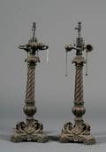Pair of Renaissance Style Patinated Spelter Lamp Bases