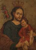 Spanish or Spanish Colonial School 19th Century Saint Joseph Holding the Christ Child