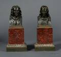 Pair of French Bronze and Rouge Marble Busts of Artists