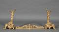Pair of Louis XV Style Brass Chenets and Associated Fire Fender