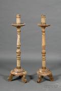 Pair of Italian Renaissancestyle Tall Faux Marble Painted Wood Candlesticks