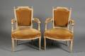 Pair of Louis XVI Style Beige Painted Beechwood Fauteuils en Cabriolet