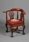 George III Style Carved Mahogany Corner Chair