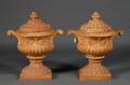Pair of Painted Cast Iron Covered Garden Urns