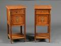 Pair of French Bronzemounted and Marbletop Oak Night Tables