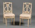 Pair of Louis XVI Blue and White Painted Lyreback Side Chairs