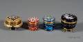 Four Continental Enamel Decorated Colored Glass Dresser Boxes