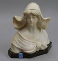 Italian 19th Century Carved Alabaster Bust of a Woman on a Green Marble Base