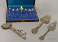 Boxed Set of Seven Sterling and Stone Spoons and Three Serving Utensils