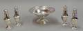 Set of Four Sterling Silver Casters and a Weighted Sterling Footed Nut Bowl