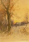 Framed Watercolor on Paperboard Winter Landscape at Twilight by Dubois Fenelon Hasbrouck American 18601934