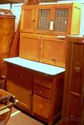 Oak and Porcelaintop TwoPart Hoosier Cabinet