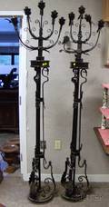 Pair of Blackpainted Renaissancestyle Wrought Iron Floor Torchieres