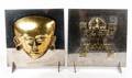 Pair Modern Chrome  Brass Incan Motif Sculptures