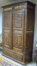 Jacobeanstyle Carved Oak TwoDoor Armoire over Drawer