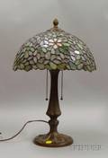 Modern Painted Cast Metal Table Lamp with Leaded Glass Shade
