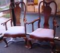 Pair of Queen Anne Style Carved Mahogany Armchairs with Upholstered Slip Seats