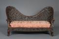 Burmese Carved and Reticulated Hardwood Sofa with Upholstered Cushion Seat