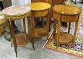 Pair of Regencystyle Circular Inlaid Parquetry and Veneer OneDrawer Stands and a Louis XVI Style Marbletop