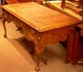 Georgianstyle Burl Veneer Flattop Writing Desk with Tooled Leatherinset Top