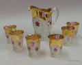 Sevenpiece Late Victorian Gilt and Ruby Painted Colorless Pressed Glass Lemonade Se