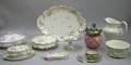 Ten Pieces of Assorted Decorated Ceramic Tableware and a Victorian Metalmounted Quilted Pink Satin Glass Cracker Jar