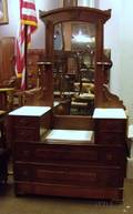 Victorian Renaissance Revival Marbletop Walnut Dropwell Mirrored Dresser