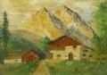 Framed Oil on Board Landscape View of Cottage in the Mountains