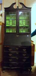 Blackpainted Chippendalestyle Slantlid Serpentine DeskBookcase