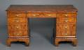 Georgianstyle Inlaid Walnut Veneer Doublepedestal Flattop Desk