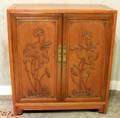 Asian Export Lotus Decorated Carved Teak TwoDoor Side Cabinet