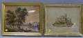 Giltwood Framed Watercolor on Paper Depicting Fishing in a Landscape and a Giltwood Framed Needlework on Paper Depicting a Castle