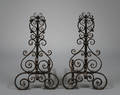 Pair of Blackpainted Wrought Iron Scrollwork Andirons