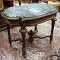 Victorian Renaissance Revival Marble Turtletop Carved Walnut Center Table