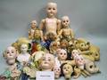 Large Group Lot of Doll Parts Three Bisque Dolls and Thirteen Bisque Heads