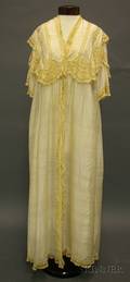 19th Century Silk Night Dress and Four Lace Trimmed Night Caps