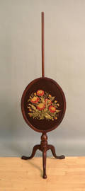 Queen Anne style pole screen with needlepoint panel
