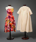 Vintage Scaasi Floral Printed Silk and White Satin Coat and Dress Ensemble